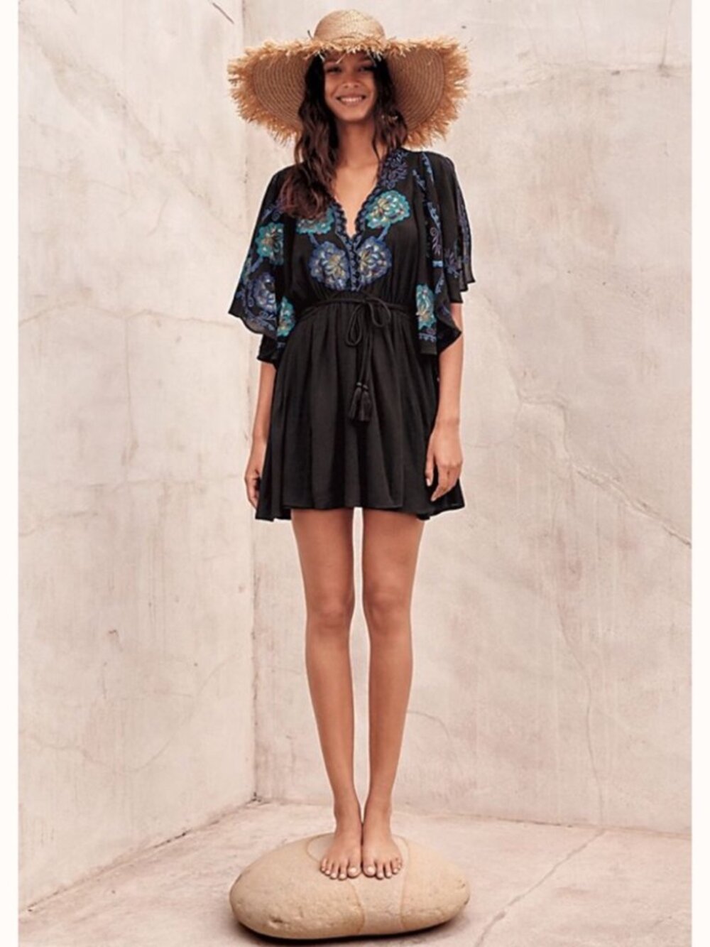 NWT Free People black embroidered gauze Cora dress